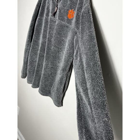 Clemson Sherpa Pullover By Three Square 1/4 Zip Sz. L Grey Tiger Paw Warm Soft - Picture 6 of 13